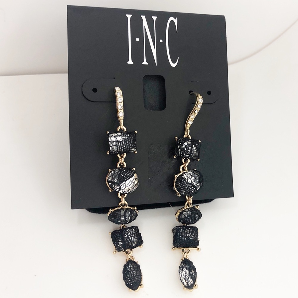 INC GOLD Black lace trend Hook Linear Drop Earring